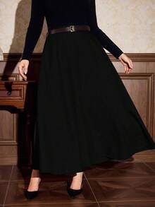 Vintamour 大码女装复古经典优雅半裙，秋冬女装半裙，复古半裙，优雅女装 - 黑色 - 查看 3