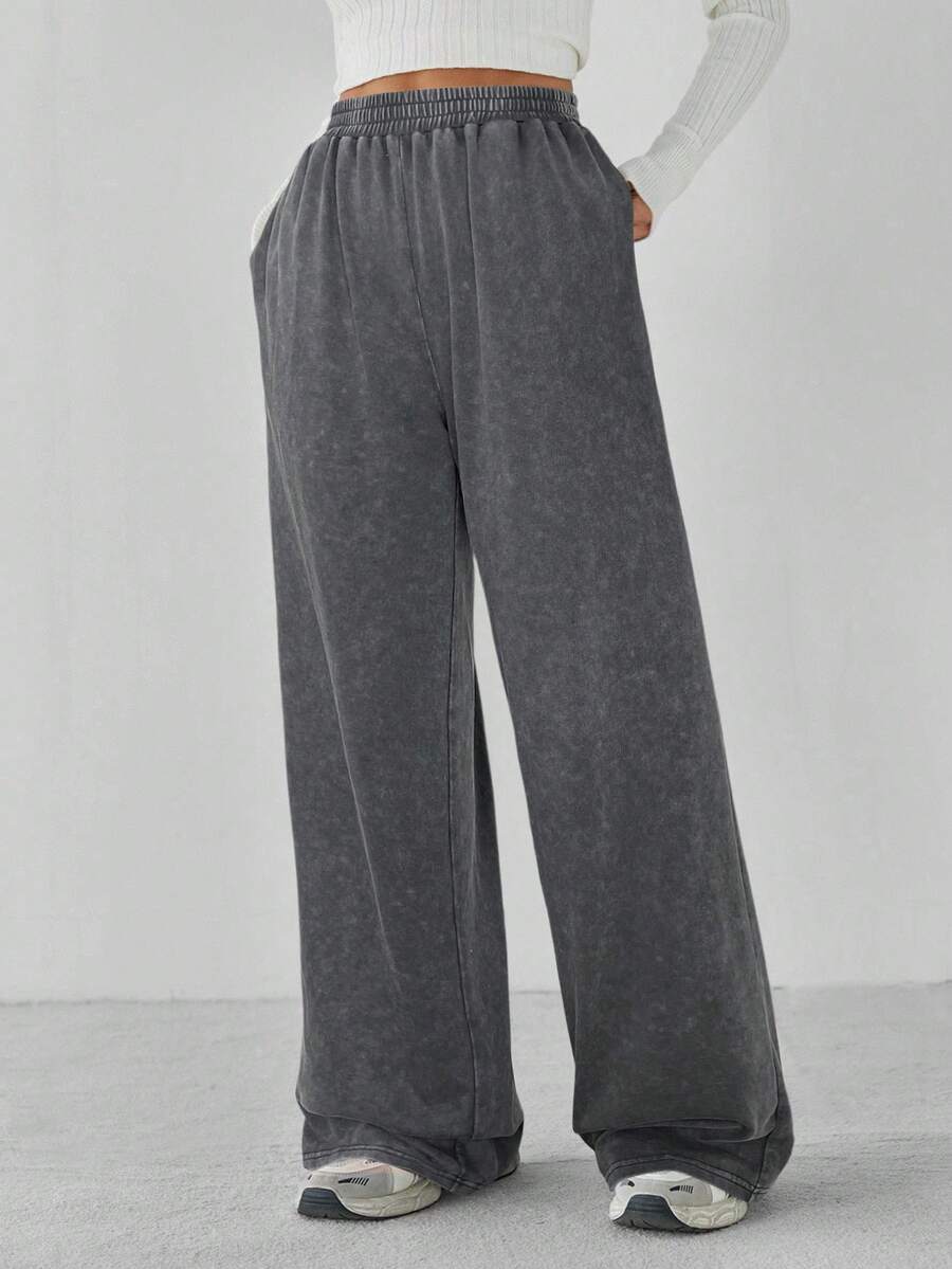 SHEIN Tall 女士纯色松紧腰宽松运动裤 - 深灰色 - 查看 1