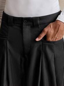 SWAVVY Herren gewebte, lässige, locker sitzende, einfarbige, gerade geschnittene Hosen, Alltagskleidung, Herbst - Schwarz - Übersicht 5