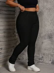 SHEIN Clasi Pantalon harem personnalisé à la mode et élastique pour femmes grandes tailles en hiver - Noir - Voir 7