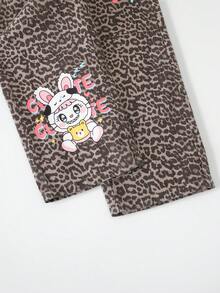 女童牛仔裤，腰部有抽绳，印花图案可爱，休闲宽松阔腿牛仔裤，带口袋，适合搭配长袖/短袖上衣和夹克，舒适的棉质面料，四季皆宜 - 咖啡棕 - 查看 5