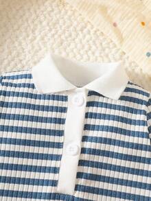 SHEIN Mono de manga larga con cuello a rayas para bebé recién nacida, conjunto de verano ligero y cómodo