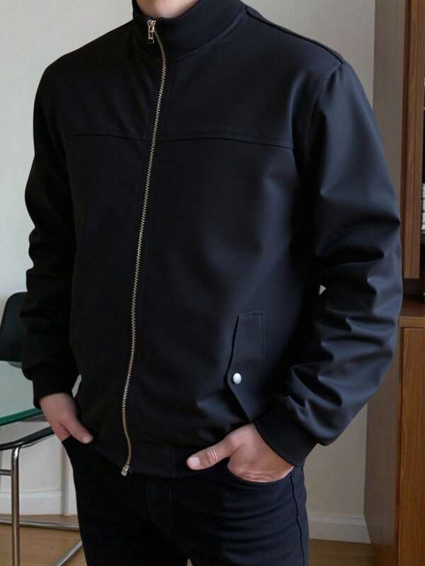 SHEIN Teenage Boys' Stylish Dinosaur Print Stand Collar Casual Jacket