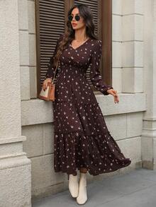 EMERY ROSE 女士优雅碎花长裙，适合通勤，长袖碎花长款连衣裙，波西米亚风长裙，女士长款碎花连衣裙，休闲长裙，秋季连衣裙 - 彩色 - 查看 6