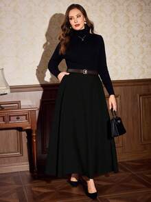 Vintamour 大码女装复古经典优雅半裙，秋冬女装半裙，复古半裙，优雅女装 - 黑色 - 查看 6