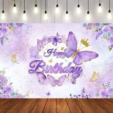 1 Fairy Princess Purple Butterfly With Crown Birthday Background Banner - Celebrations And Parties, Shower Photography Background, Home Decoration, Wall Decoration, Party Background Decoration, Party Decoration/Supplies/Gifts - Multicolor - View 4