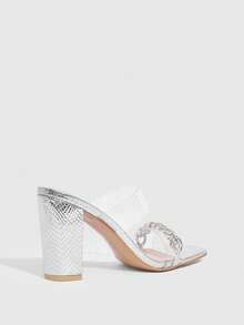 CUCCOO SZL 透明绑带粗跟女式高跟凉鞋 - 銀色 - 查看 3