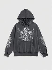 ROMWE Áo nỉ chui đầu họa tiết Đức Mẹ Đồng Trinh cỡ lớn dành cho nữ - màu đen - Xem 1