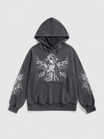 sweat-shirt ample pour femmes avec graphique déchiré de la Vierge Marie