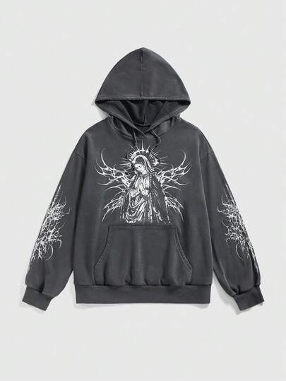 sweat-shirt ample pour femmes avec graphique déchiré de la Vierge Marie