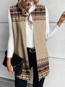 SHEIN LUNE Chaqueta regular de mujer de punto con patrón geométrico elegante y casual, versátil para otoño/invierno - Multicolor - Ver 7