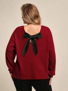 Juhart Plus Size Back Bow Long Sleeve Top For Women, Loose Fit, Flattering And Chic - Burgundy - View 1