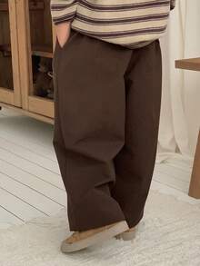 DAZY Young Boy Casual Versatile Commute Loose Solid Color Pants - Brown - View 4