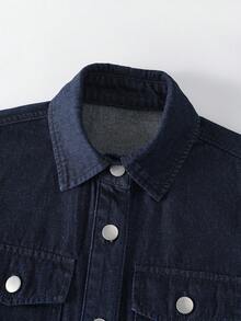 GlowEve Women's Casual Denim Dress With Long Sleeve, Single-Breasted Pocket, Autumn Long Sleeve Denim Dress Women's Denim Dresses Shirt Dresses Curve Denim Dress Denim Dress For Curv Woman - Blue - View 6