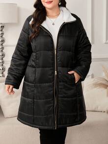 Ellevyn 女士加大码羽绒服，黑色条纹，带口袋，金属拉链，适合秋冬季节穿着。 - 黑色 - 查看 7