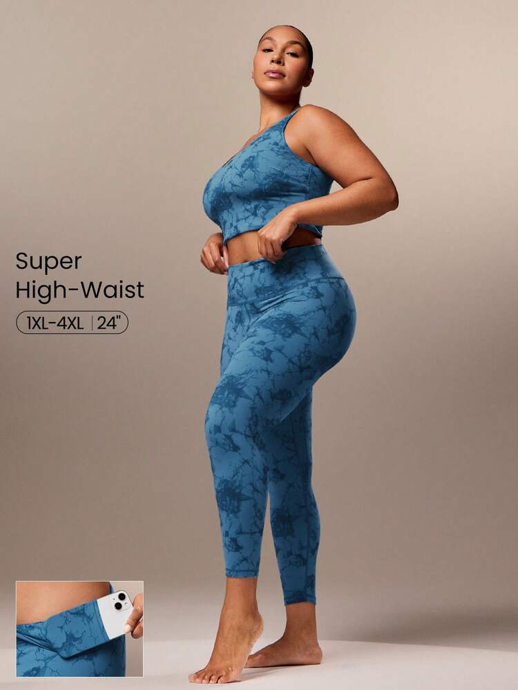 24'' FeatherFit™ Plus Size Super High Waist Leggings With Hidden Front Pocket Low Impact Yoga Pilates Daily