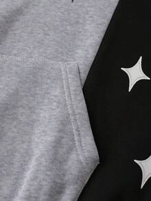 ROMWE MEN Street Life Moletom Solto com Estampa Colorblock para Homens, para o Inverno - Preto e Branco - Visão 4