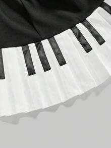 ROMWE Kawaii 可爱的钢琴键盘印花修身 A 字迷你连衣裙，学院风 - 黑色 - 查看 4