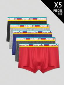 SHEIN 5pcs/Set Men's Letter Elastic Waistband Breathable Comfortable Boxer Briefs - Multicolor - View 1