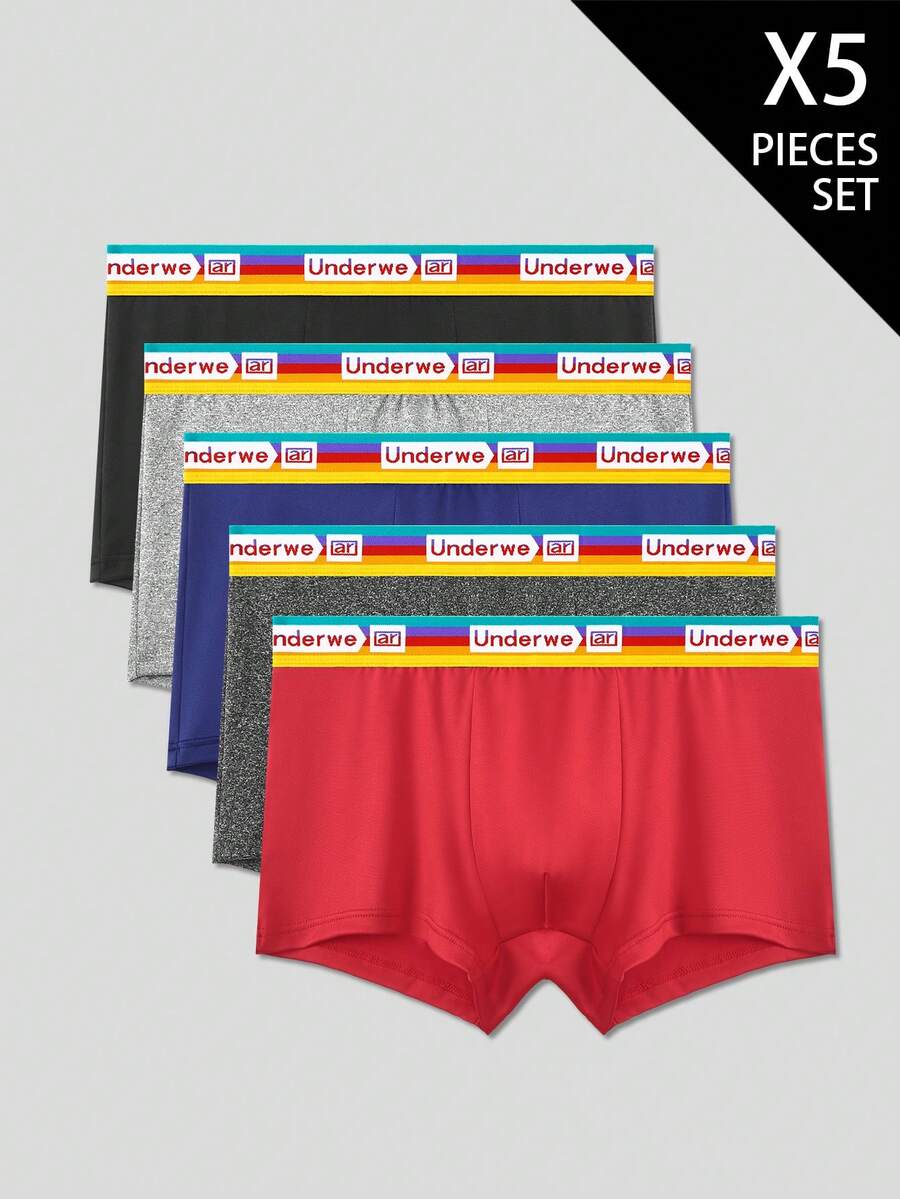 SHEIN 5pcs/Set Men's Letter Elastic Waistband Breathable Comfortable Boxer Briefs - Multicolor - View 1