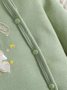 Baby Girl Bear Embroidery Long Sleeve Sleepsuit With Footies