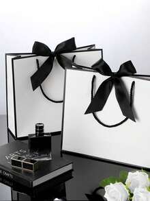 1/5pcs-Landscape-Style Kraft Paper Gift Bags, Shopping Bags, Packaging Bags With Handles, Bow-Decorated Handbags, Trick Or Treat, Halloween, White Large-Capacity Paper Bags, Halloween, Thanksgiving, Christmas, New Year, Wedding, Birthday Gift Packaging Bags - Multicolor - View 14