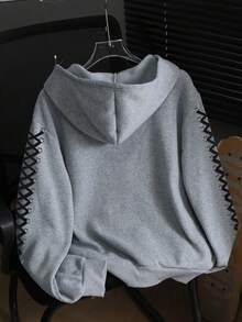 SHEIN EZwear Casual Loose Hooded Zip-Up Sweatshirt, Autumn/Winter - Multicolor - View 2