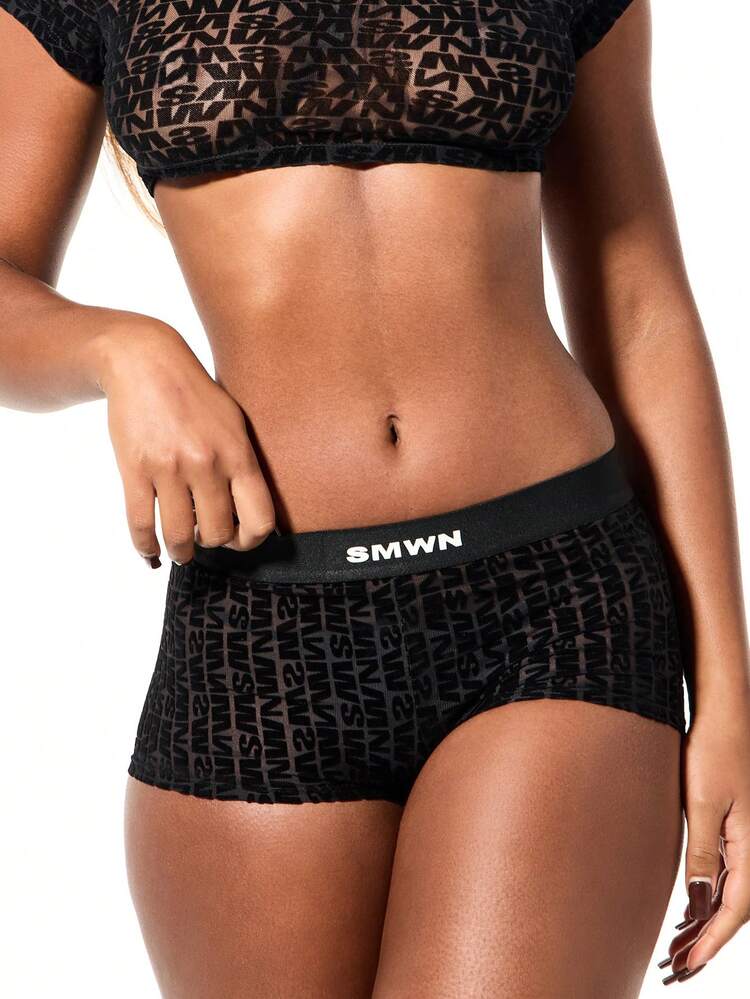 SUMWON WOMEN Mesh Boyshorts With Geometric Pattern