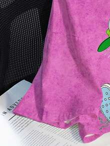 LOONEY TUNES X SHEIN Áo thun ngắn tay in chữ và hình động vật hoạt hình thường ngày dành cho nữ, mùa hè - trắng - Xem 4