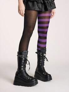 ROMWE Grunge Punk 1件装不对称性感丝袜/连裤袜/打底裤（女士款） - 紫黑色 - 查看 5