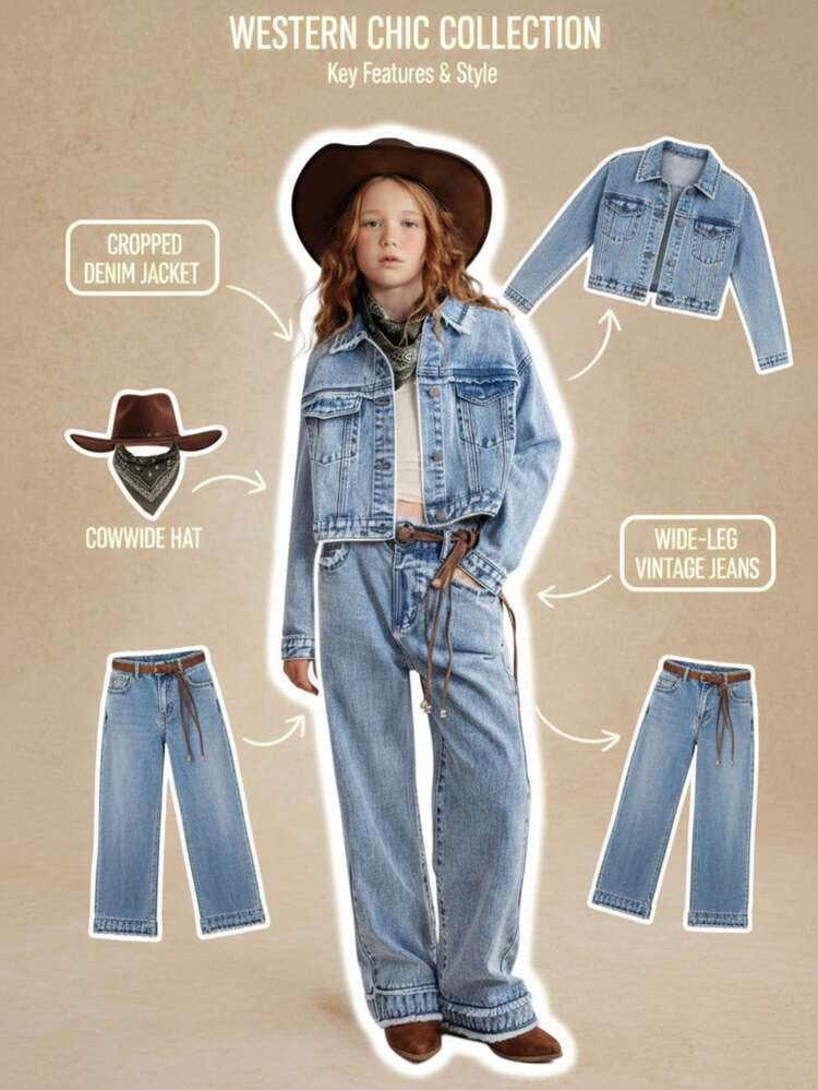 Bộ đồ denim hai mảnh cho bé gái tuổi teen, Bộ đồ denim thiết kế tua rua thời trang thường ngày đa năng, Thích hợp mặc hàng ngày, đi học, trở lại trường, chụp ảnh, du lịch và nhiều hơn nữa - Rửa trung bình - Xem 6