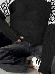 Serisse Women's Casual Colorblock Stand Collar Sweater, Autumn/Winter Black,Black Sweater,Fall,Fall Clothes For Women - Black - View 7