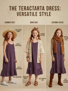 SHEIN Tween Girls Spring & Summer Wildeya New Style Minimalist Bow Decor Spaghetti Strap Maxi Dress, Suitable For Outdoor Activities, Daily Occasions, Festivals, Parties And Social Events Casual Dresses For Girls Beach Dresses For Girls Summer Dresses For Young Girls Kids Dresses For Girls That Cover Your Sholders Girls Summer Clothes Dress - Dusty Purple - View 8