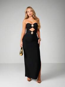 MISSGUIDED Vestido maxi ajustado sin tirantes con detalles de recortes y adornos de estrellas para ocasiones formales y de noche - Negro - Ver 1