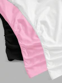 SHEIN EZwear 3 件套女式新款 V 领腰部褶皱紧身针织长袖 T 恤，初秋 - 粉色 - 查看 4