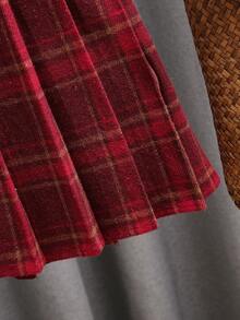 Sparklyn 时尚百搭女童复古红格子裙，新款时尚加厚百褶裙，适合少女 - 彩色 - 查看 4