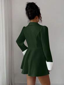 Elenzga Áo khoác len dày dặn dáng chữ A, cổ bẻ, ve bo, eo, chất liệu lông chồn dành cho nữ, thanh lịch, dễ mặc hàng ngày - Màu xanh lá cây đậm - Xem 2