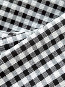 Elamini Váy ngắn buộc dây họa tiết kẻ caro xếp ly ren dễ thương cho nữ - màu đen - Xem 4