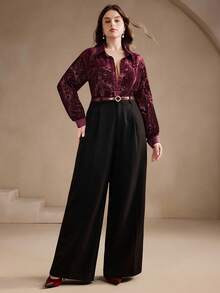 Anewsta Áo sơ mi nữ cỡ lớn màu đỏ vintage, chất liệu nhung, thiết kế họa tiết cháy xém, dáng rộng, thích hợp cho trang phục lễ hội, ngày Valentine, hoặc đi nghỉ mát. - Đỏ - Xem 4