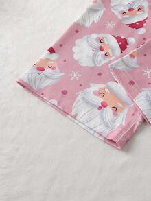 青少年女孩圣诞主题睡衣套装，圣诞老人和雪花全身印花，阻燃，优雅舒适的长袖上衣和裤子，2 件套，节日礼物 - 粉色 - 查看 7