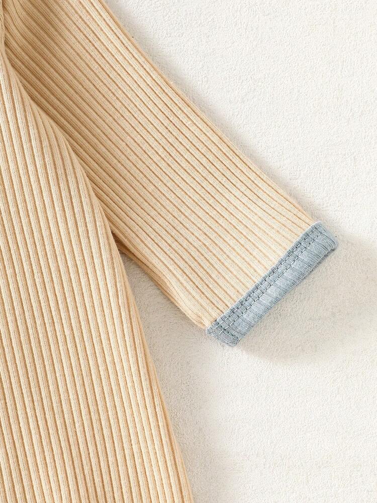 SHEIN Conjunto de 2 piezas de pelele de manga larga para bebé recién nacido niño, a rayas marrón y albaricoque, de tela cómoda, sencillo y casual - Azul - Añade 4