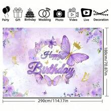 1 Fairy Princess Purple Butterfly With Crown Birthday Background Banner - Celebrations And Parties, Shower Photography Background, Home Decoration, Wall Decoration, Party Background Decoration, Party Decoration/Supplies/Gifts - Multicolor - View 12