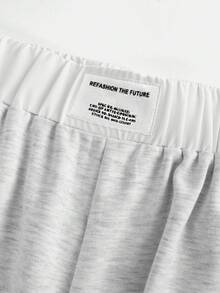 SHEIN 少女返校季学院风运动宽松休闲简约舒适中腰拼色腰带阔腿裤，适合街头、大学、运动、居家穿着 - 灰色 - 查看 4