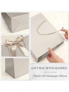 1/5pcs-Landscape-Style Kraft Paper Gift Bags, Shopping Bags, Packaging Bags With Handles, Bow-Decorated Handbags, Trick Or Treat, Halloween, White Large-Capacity Paper Bags, Halloween, Thanksgiving, Christmas, New Year, Wedding, Birthday Gift Packaging Bags - Multicolor - View 8