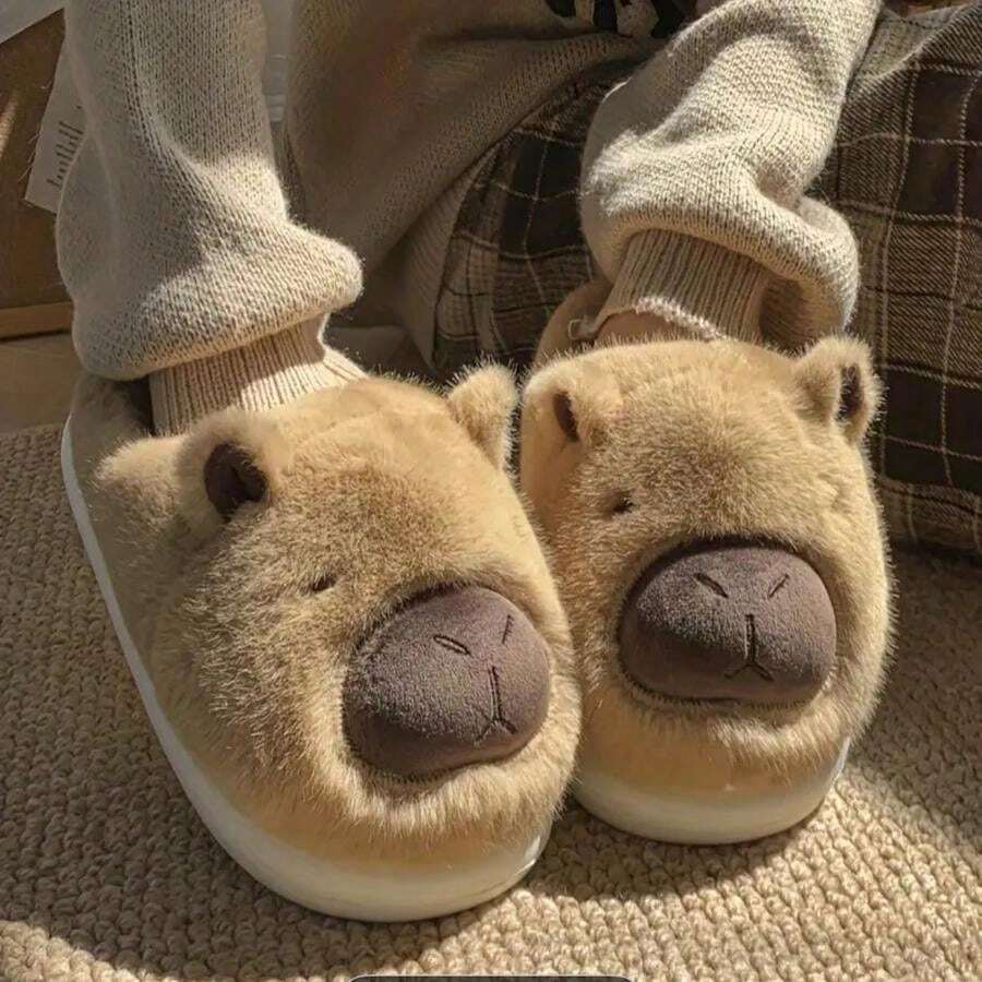 Pantuflas de capibara para caballero : comodidad en cada paso 🦫. - Marrón - Ver 1