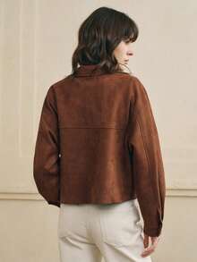 Cévolie 女式花卉串珠休闲宽松单排扣蝙蝠袖夹克 - 咖啡棕 - 查看 2