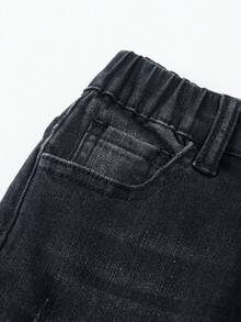 Jungen Allround Lässig + Schwarze verwaschen Slim Fit einfache vielseitige tägliche bequeme Stretch Jeans, ein Muss-haben Artikel für modische Kleine Jungen Lässig modische abgenutzte zerrissene bequeme Elastikbund passende dunkelgraue Jeans, geeignet für den täglichen Gebrauch, 2024 Neuankömmling Chic für Herbst/Winter Weihnachten - Schwarz - Übersicht 6