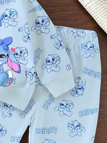 Set de 2 piezas de sudadera y pantalones a juego con estampado de conejo de dibujos animados lindo para niñas jóvenes, azul océano, conjunto casual cómodo para otoño/invierno - Multicolor - Ver 6