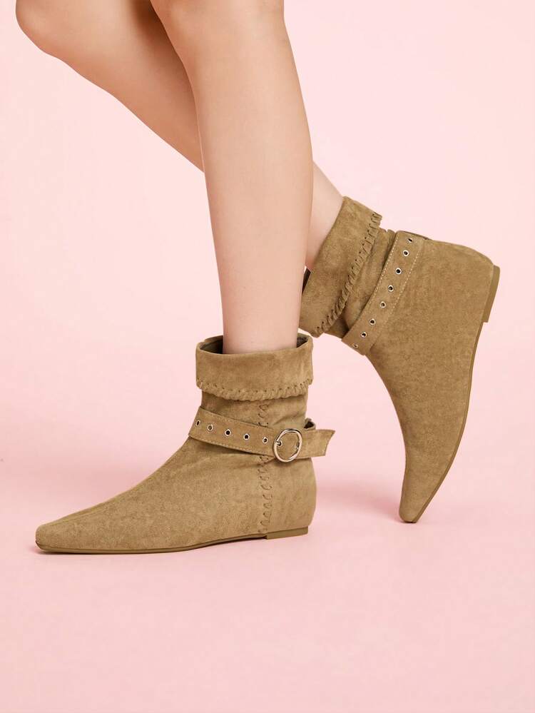 CUCCOO BIZCHIC Women's Casual Vacation Western Cowgirl Style Suede Buckle Belt Knee-High Boots