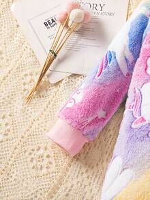 年轻女孩可爱夜光紫色毛绒刺绣脸连帽长袖舒适休闲连体裤家居服 - 紫色 - 查看 6